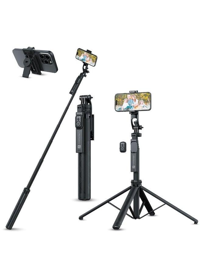 بورترونيكس Portronics Lumistick 2 Portable Smart Selfie Stick with Upto 6ft. Tripod Stand, 3 in 1 Multifunctional Design, Detachable Bluetooth Remote Compatible for iPhone/Android, Best for Vlogging/Photo Shoot - Image 1